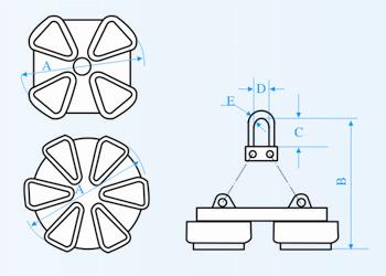吊運(yùn)鋼帶卷用電磁鐵MW26系列產(chǎn)品外形圖